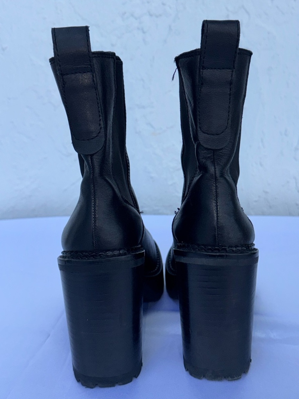 Black Leather Platform Chelsea Boots - Women's - Picture 4 of 6
